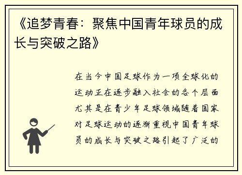《追梦青春：聚焦中国青年球员的成长与突破之路》